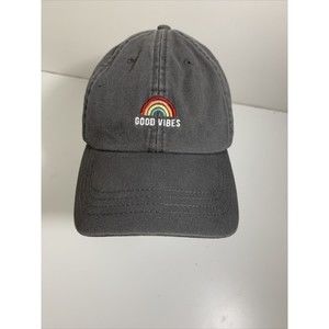 Good Vibes Baseball Hat Cap Gray with Rainbow Adjustable